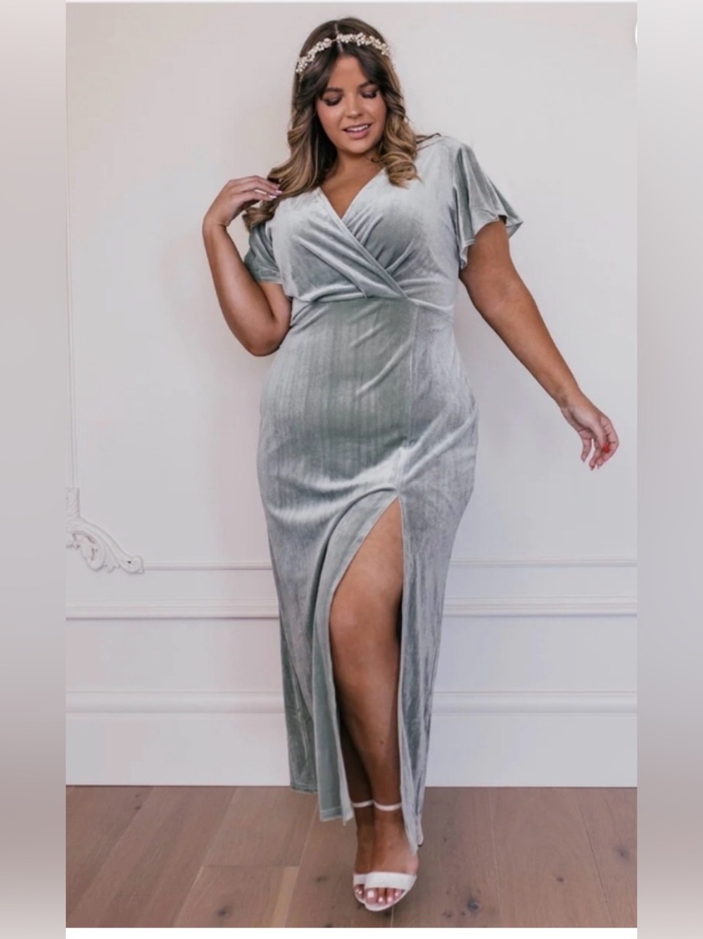 Jessakae Everly Velvet Dress in Sage Size 3XL